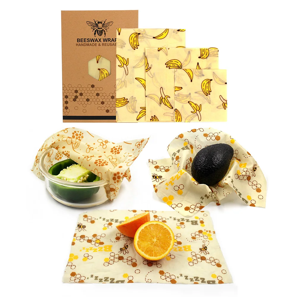 3/6Pcs Natural Reusable Beeswax Fruit Fresh Cloth Food Wraps Cover Eco-Friendly 