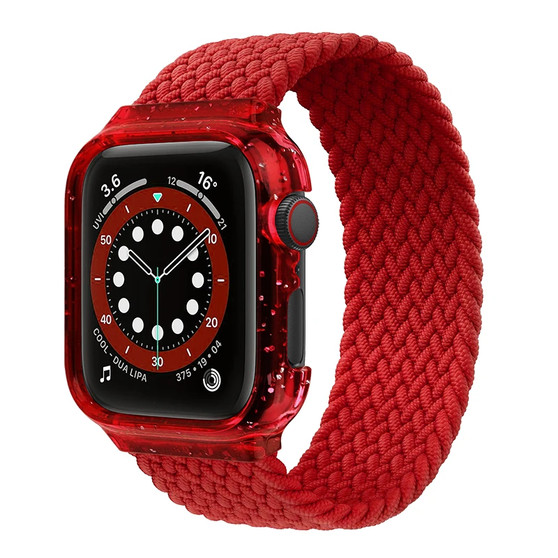 

Nylon Braided Solo Loop strap For Apple watch band 44mm 40mm Elastic belt Fabric bracelet iWatch serie 4 5 se 6+Bling Case 44 40