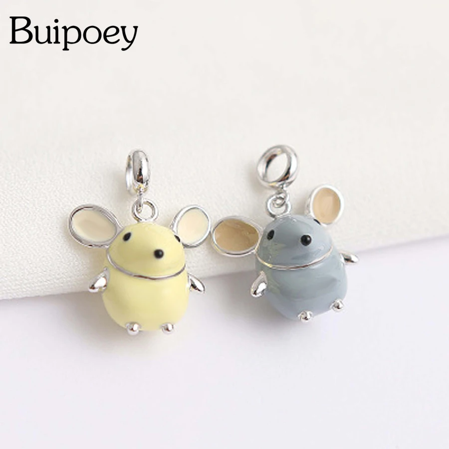 Animal jewelry 2pcs enamel mouse pendant big ears mouse zodiac rat charms for women