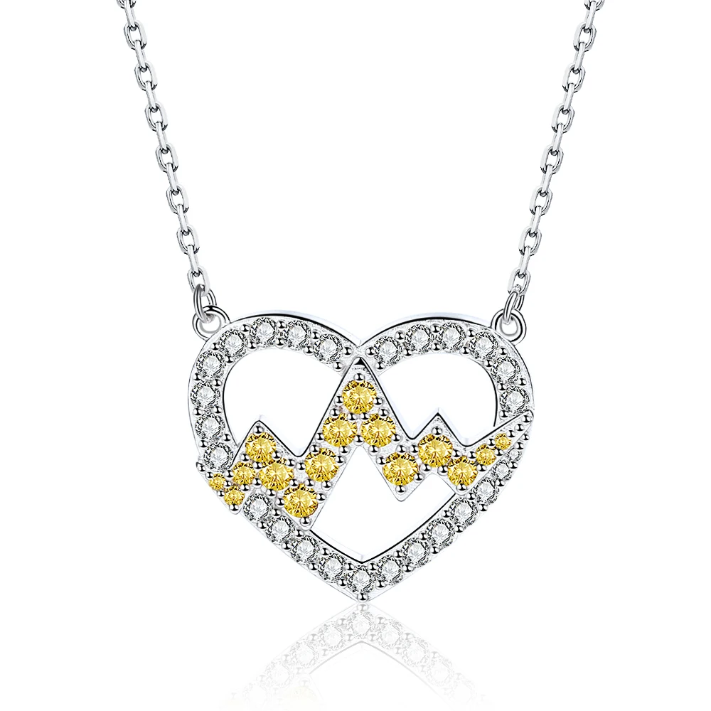 

925 Sterling Silver Clear CZ Heart shape Heartbeat Necklaces 2020 Women Fashion Jewelry for momen mother Gifts free shipping