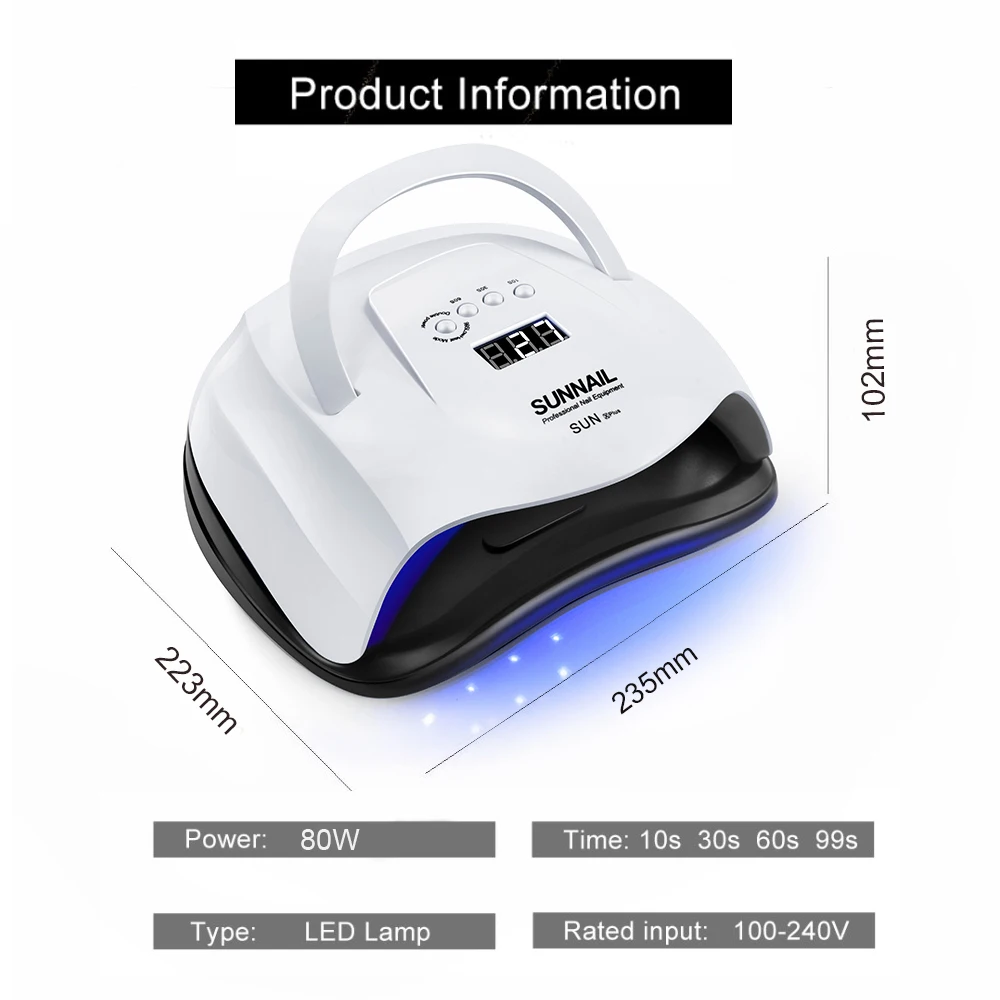 80W УФ-лампы для ногтей сушилка светодиодный лампы для ногтей всех гели от солнца светильник инфракрасный чувствительный 30/60/99s Timer смарт-ЖК-дисплей Дисплей маникюр