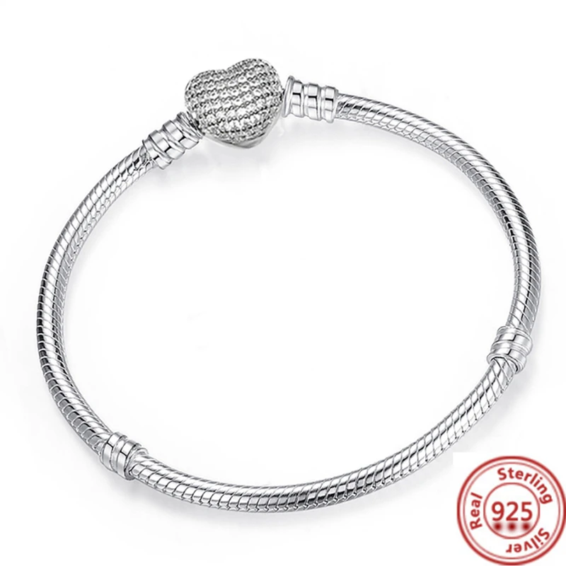 925 Sterling Silver Star Heart Crown Round Pavé Sparkling Snake Chain Basic Bracelet Fit Original Brand Charm Bead Women Jewelry silver rings 925 Silver Jewelry