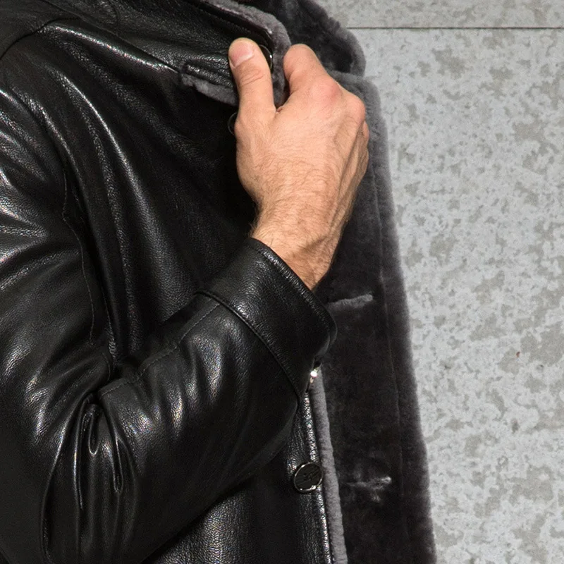 AYUSNUE New Genuine Leather Jacket Men Winter Goatskin Leather Coat Sheep Shearing Men's Leather Jackets 3367 KJ3006