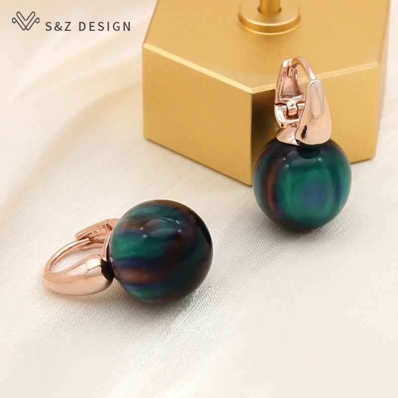 S&Z DESIGN New Fashion Round Acrylic Colorful Beads Dangle Earrings For Women Wedding Jewelry 585 Rose Gold Color Eardrop