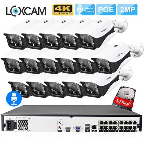 16CH NVR x 16 Camera LOXCAM H.265+ 16CH 5MP POE NVR CCTV система 2MP аудио 1080P@ 25fps Открытый IP66 POE ip-камера видео безопасности набор для наблюдения 4K - Цвет: 16CH NVR x 16 Camera