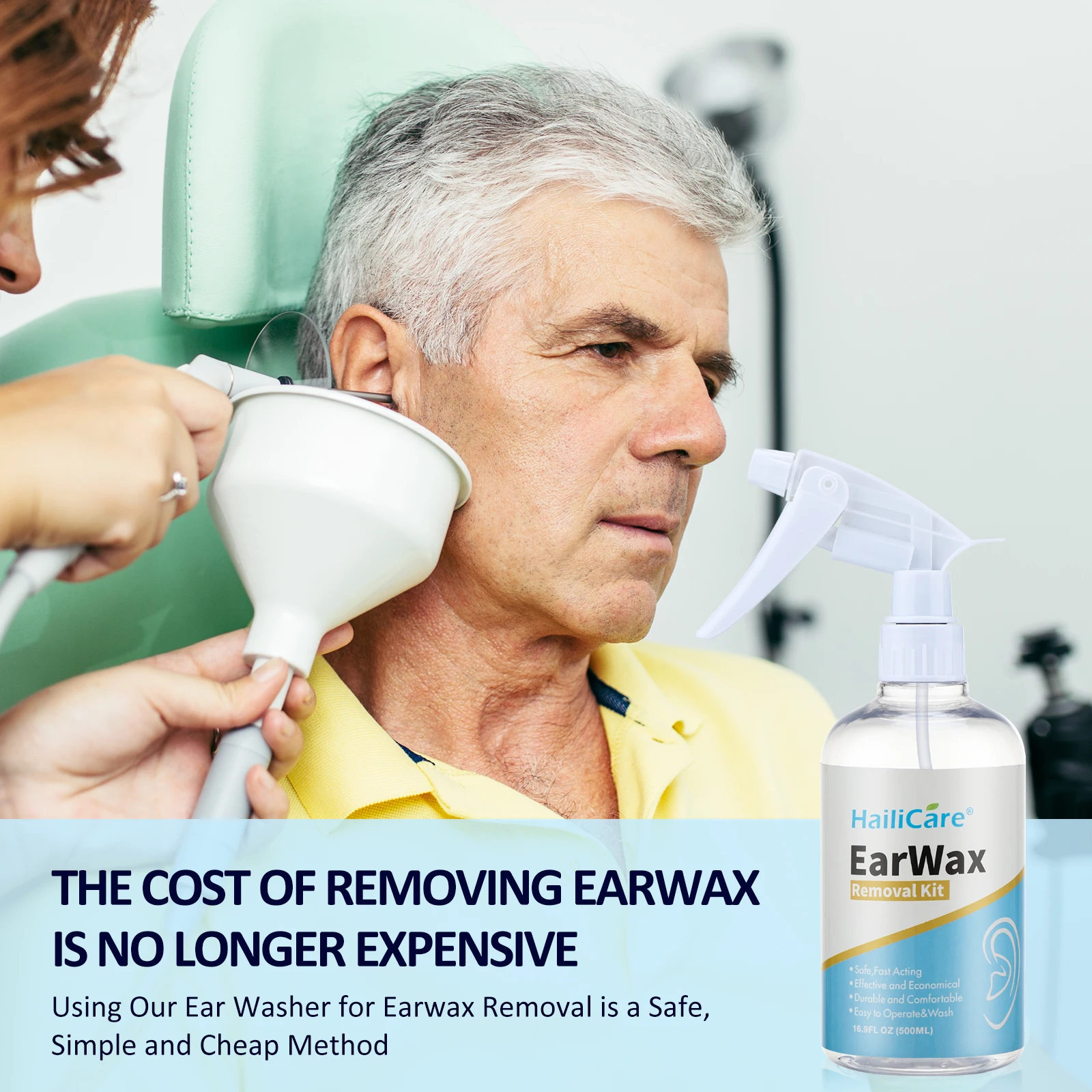 500ml Ear Wax Washing Kit Irrigation Water Washing Syringe Squeeze Bulb Ear Cleaner Set Plastic Ear Wax Removal Tool Adults Kids