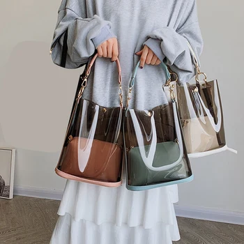 

PVC Transparent Women's Jelly Bag Fashion Luxury Chain Shoulder Messenger Bag Large Capacity Handbag