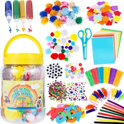 Bâtons en peluche colorés pour enfants, bricolage, fournitures artisanales, Kits de pompons, yeux, matériau en papier, jouet Puzzle créatif fait à la main 
