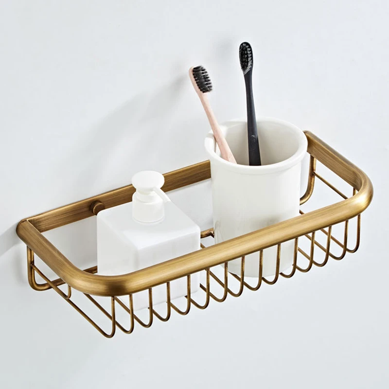 Bathroom Shelves Single Brass Antique Shower Corner Shelf Wall Mount Shampoo Storage Shelf 30cm
