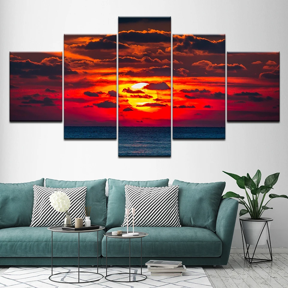 

Red Sunset Art Poster Five Piece Set HD Canvas Painting Modular Mural Wall Home Decor Bedroom Art Picture Gift Artwork Frameless