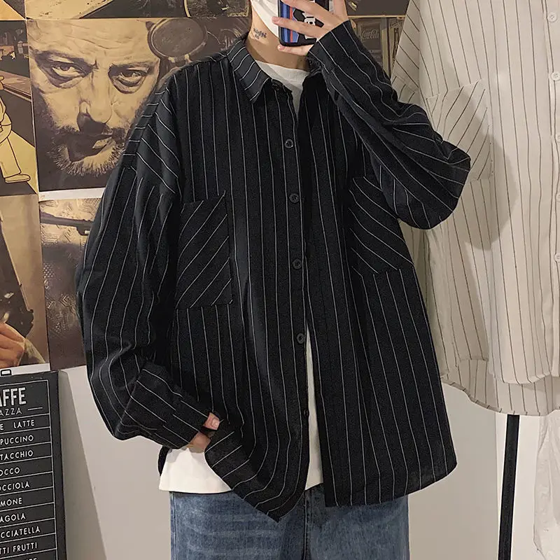 Privathinker Black White Striped Men's Shirts 2020 Harajuku Men Casual Long Sleeve Shirt Tops Streetwear Man Oversized Blouse Privathinker Black White Striped Men's Shirts 2020 Harajuku Men Casual Long Sleeve Shirt Tops Streetwear Man Oversized Blouse