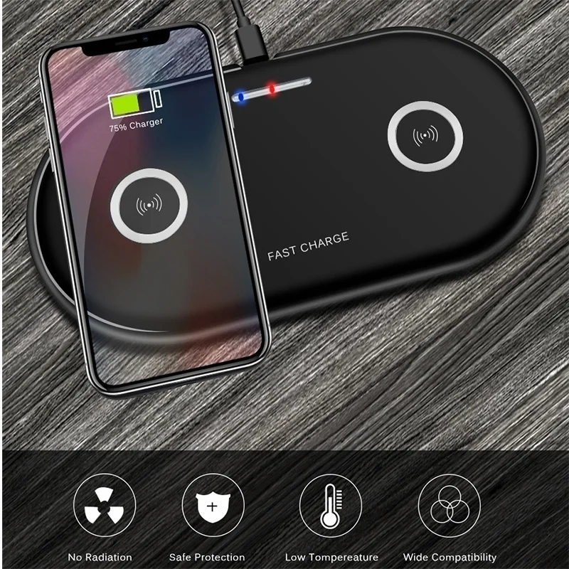 10 Вт двойное сиденье Qi Беспроводное зарядное устройство для iPhone X 8 XS Max samsung S9 S8 Note 8 Быстрая зарядка Беспроводная зарядная панель настольное зарядное устройство