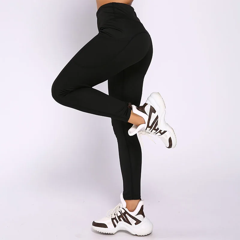 HIFOLK Fitness Women Leggings High Waist Push up Workout Leggings with Pockets Patchwork Design Leggins Polyester Elastic Pants - Цвет: black