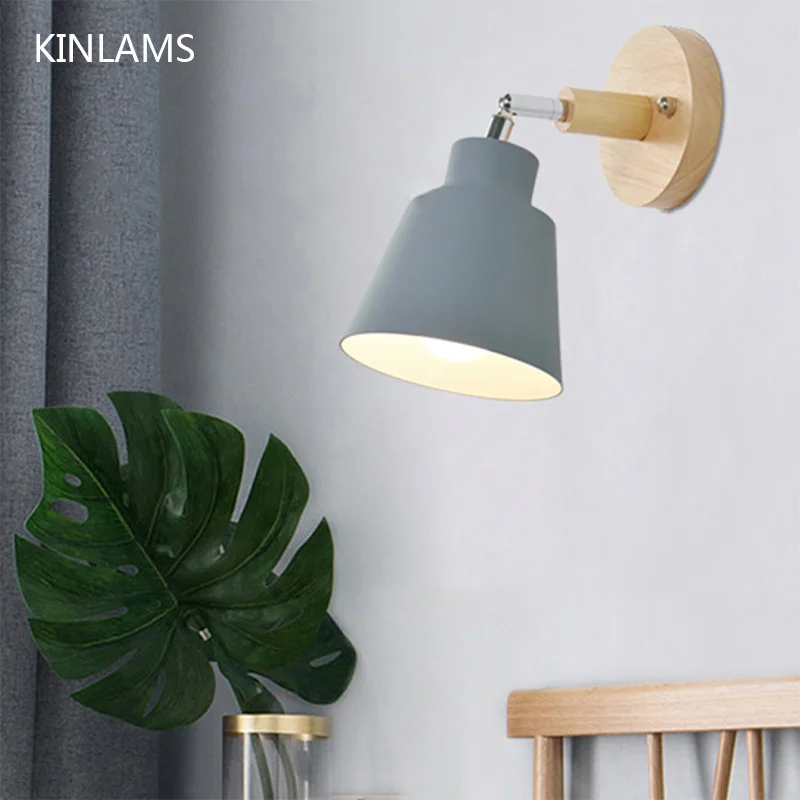 

Nordic simple wooden 4 color bedside wall lamp E27 wall lamp, used for bedroom corridor living room, free to rotate