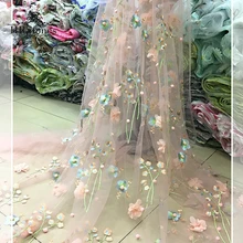 Новая мягкая сетчатая трехмерная вышитая кружевная ткань с бусинами, лепестками цветов, платье, Женская юбка, ткань