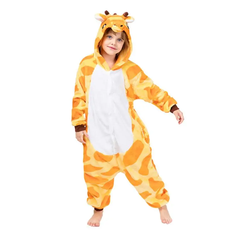 

Giraffe Animal printer Kids One Piece Pajamas Hooded Flannel Sleepwear Cosplay Costume
