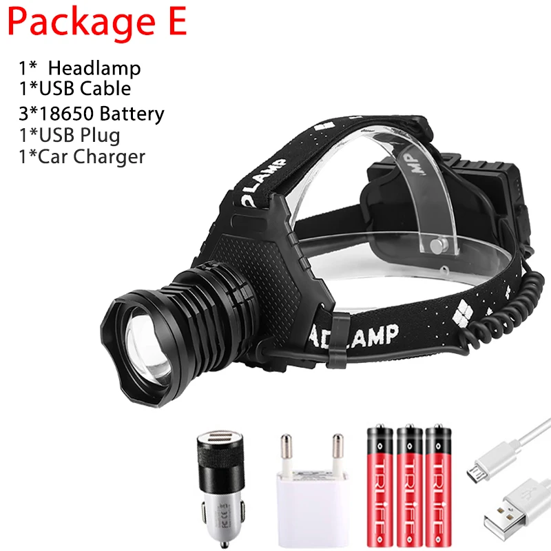 Красный Most power ful XHP70 светодиодный налобный фонарь USB Перезаряжаемый XHP50 зум фара Lanterna водонепроницаемый блок питания для кемпинга использование 3x18650 - Испускаемый цвет: Красный