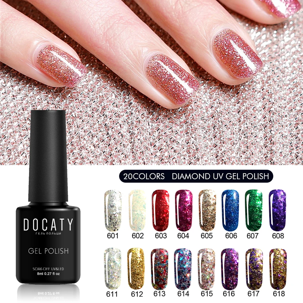 

Docaty Diamond Sequins Nail Polish with Absorbent Gold Foil Gel Polish with LED Varnish Semi-Permanent Hybrid Glitter Gel Nails