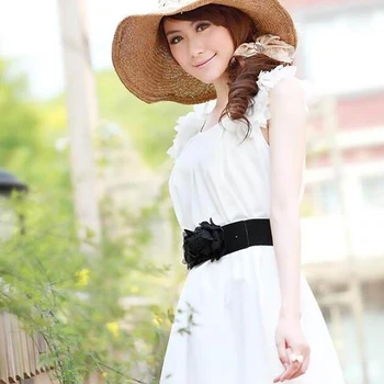 

Ladies Black Cummerbund Women Belts Flower Decorated Stretchy Elegant Party Wedding Bridesmaid Retro Elastic Belt Waistband