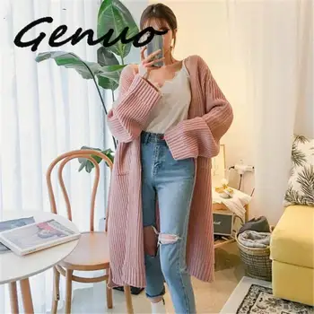 

Genuo New 2019 Solid Knitted Long Women Cardigan Long Sleeve 2019 Korean Lady Sweater Loose Casual Autumn Winter Chaqueta Mujer