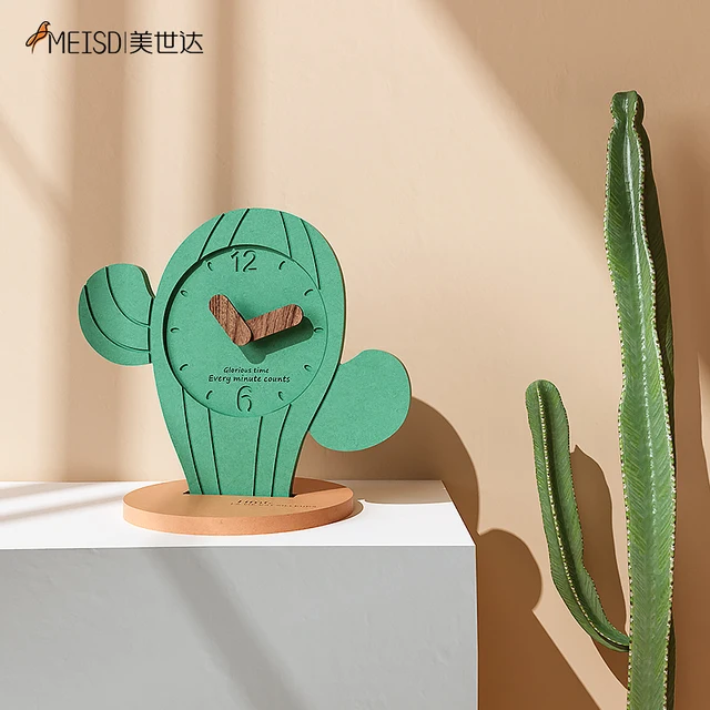 MEISD Wooden Table Clock Creative Green Cactus Designer Desk Watches Bedroom Decorative Small  Accessory Free Shipping 1
