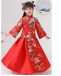 Осенне-зимняя новогодняя Одежда для девочек новогодний костюм в китайском стиле Тан толстое Ципао с воротником Улучшенная Китайская