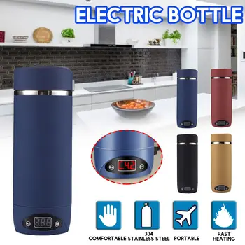 

440ml Portable Travel Car Electric Heating Cup 304 Stainless Steel Water Kettle Coffee Tea Milk Heated Soaked Noodles Boiler Cup