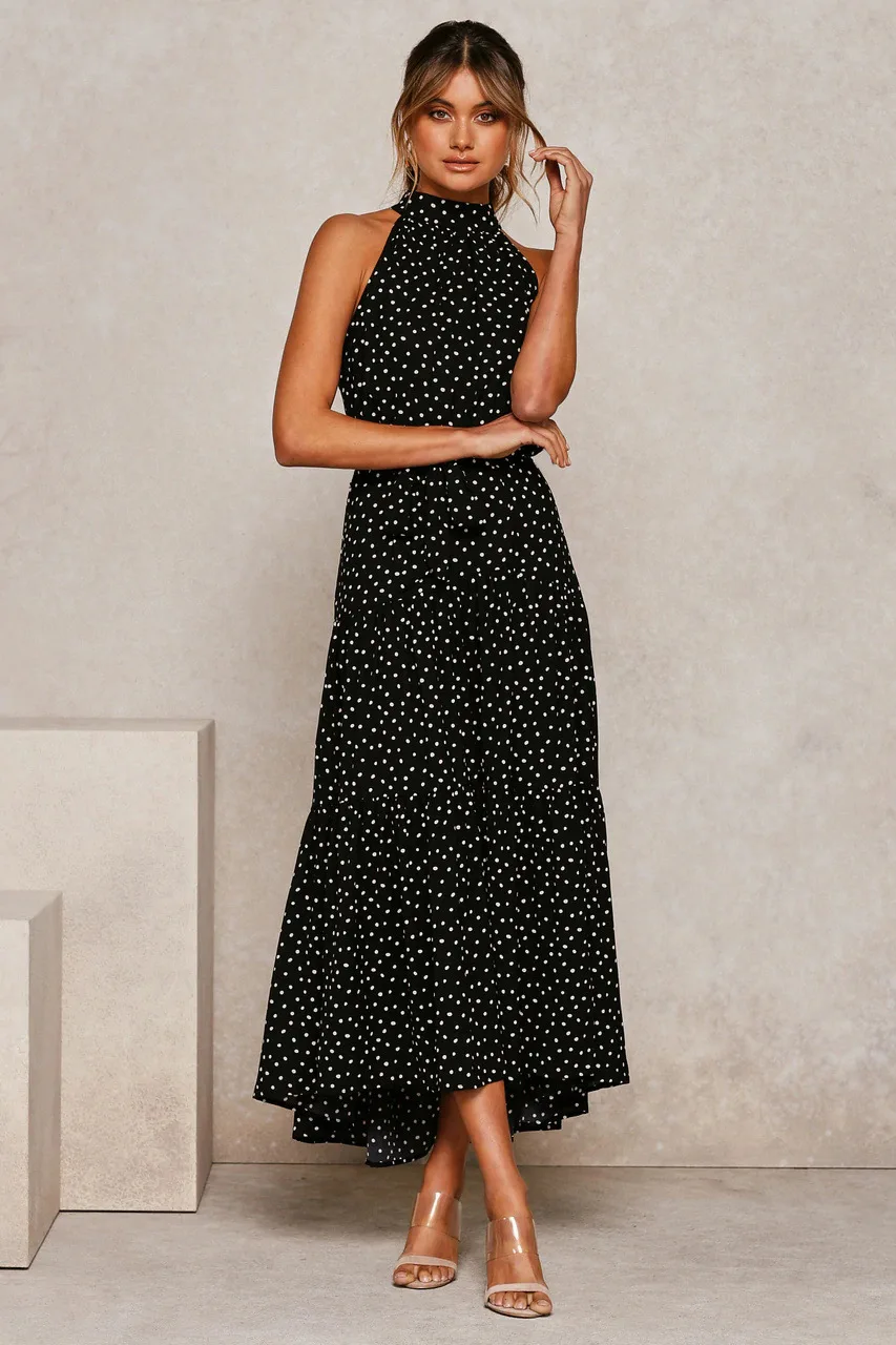 Summer Long Dress Polka Dot Casual Dresses Black Sexy Halter Strapless New 2021 Yellow Sundress Vacation Clothes For Women