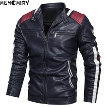 HENCHIRY/Новая мужская куртка из искусственной кожи, кожаное пальто, осенне-зимнее, зауженное мотоциклетное пальто из искусственной кожи, мужские кожаные куртки большого размера