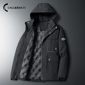 

Thicken Hooded Down Jacket Men Fashion Warm Parkas Coats 2020 Mens Winter Casual Windbreaker 80% White Duck Down Feather Jackets