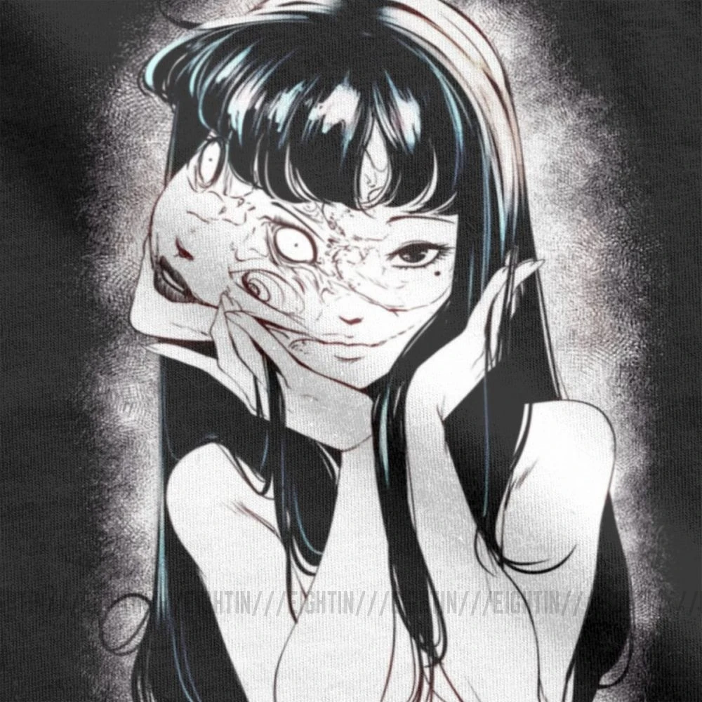 Cena Junji ito męskie koszulki japoński Kago Manga Horror Tomie Harajuku Humor koszulki z krótkim rękawem T Shirt 100% bawełna 6XL odzież