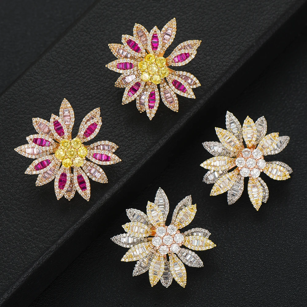 

LARRAURI Romantic Brand Silver Flower Stud Earrings for women Girl Prom Party Jewelry Top Quality Cubic Zirconia Earrings