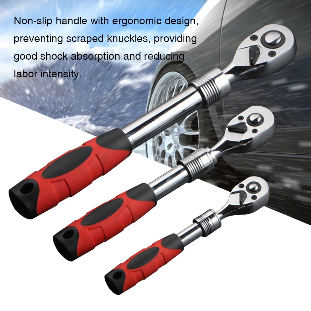 

3pcs Drive Ratchet Wrench Set Repair Tool Telescopic Vehicle Spanner Long 72 Tooth Adjustable Extendable Handle Quick Release