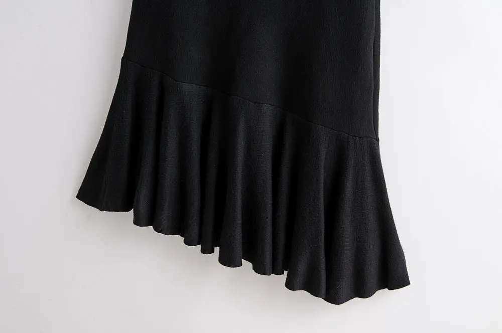 Fashion Plaid Irregular Women Sweater Skirt High Elastic Waist Ruffle Pleated Mid-length Female Knitted Skirts Autumn Skirt