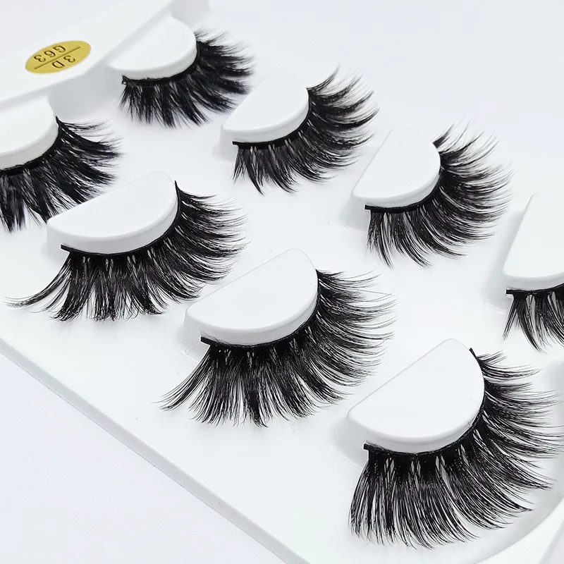 

New Style False Eyelashes 3D Fibroin False Eyelashes Four-Pack Western Style Handmade Eyes Eyelashes 3D Eyelashes