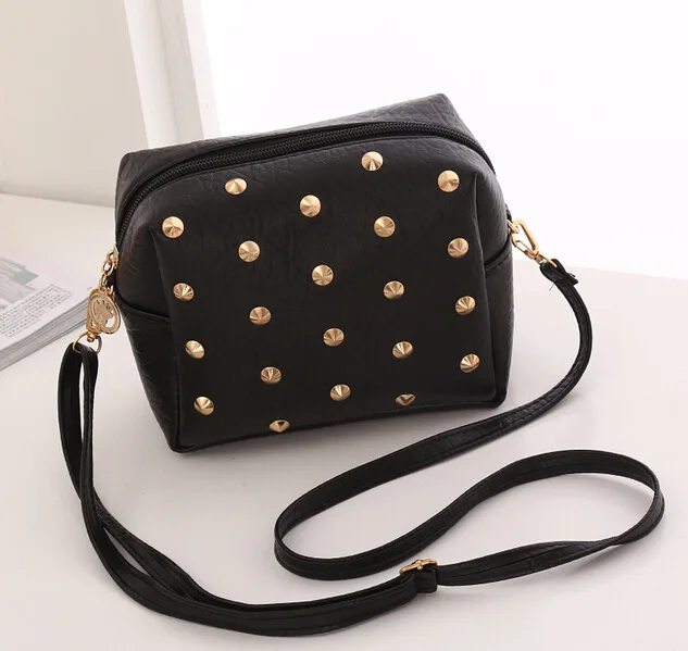 

New fashion trend small bag shoulder diagonal package lychee rivet mobile phone bag exquisite wallet
