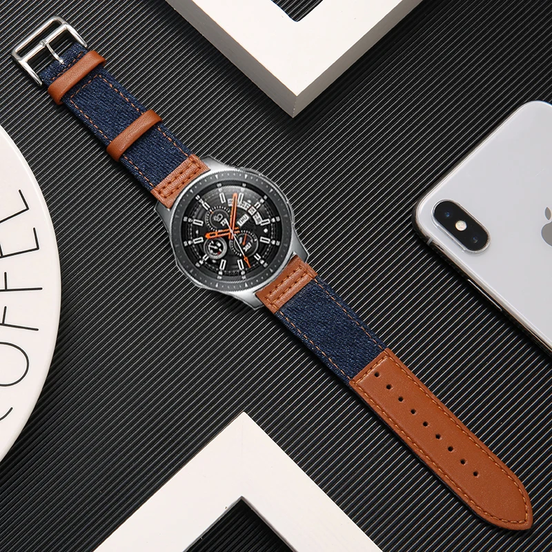 Ремешок из кожи и нейлона для Samsung S3 Frontier Galaxy watch 46 мм браслет huawei gt amazfit GTR 47 22
