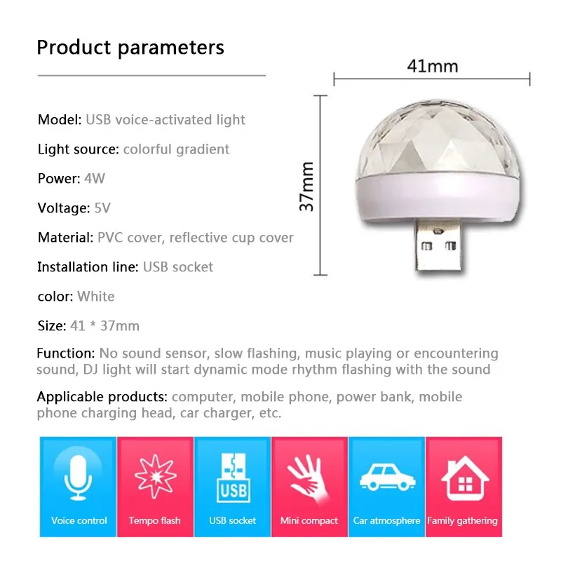 ZUCZUG Convenient Typ Projector Rhythm Lights USB Sound Control LED Atmosphere Music DJ Light Disco Strobe Colorful Lights Decor