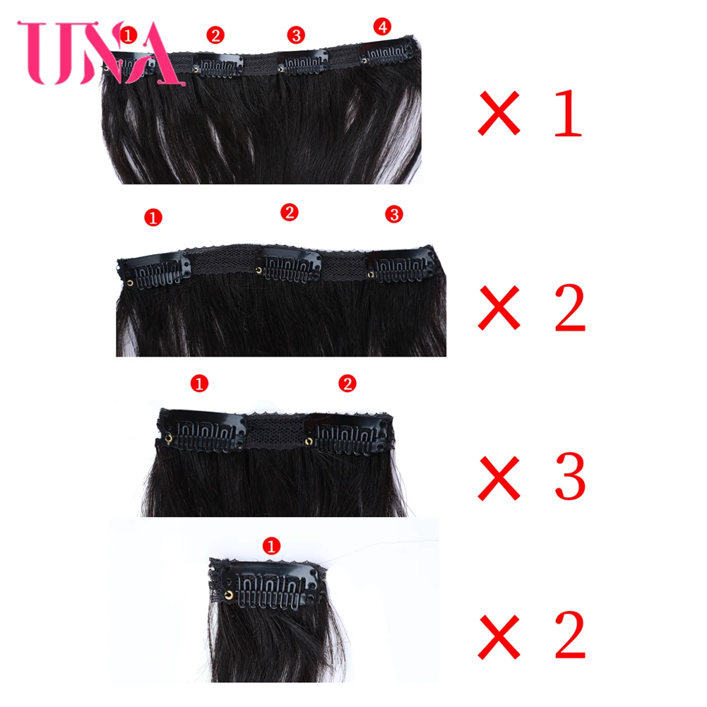 UNA Clip in Hair Extensions 8 Pieces-Brazilian Human Hair Premium Women Straight Double Weft Thick Remy Extensions Clip i