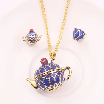 

Creative New Teapot Necklace Fashion Retro Openable Teapot Pendant Long Chain Necklace Enamel Ladies Jewelry