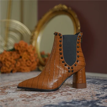 

rivets Concise High Heels boots woman Pointed Toe Women's Ankle Boots elastic band Dancing Night Club Shoes Woman