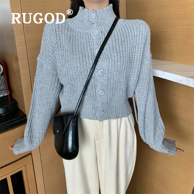 RUGOD однотонный короткий свитер, кардиганы для женщин, водолазка, однобортное вязаное пальто, новинка, весенний Модный женский свитер