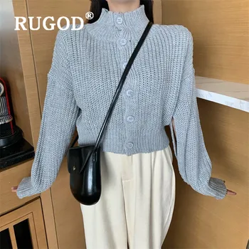 

RUGOD Solid cropped sweater cardigans for women turtleneck single breasted knitted coat 2020 new spring fashion female sweater