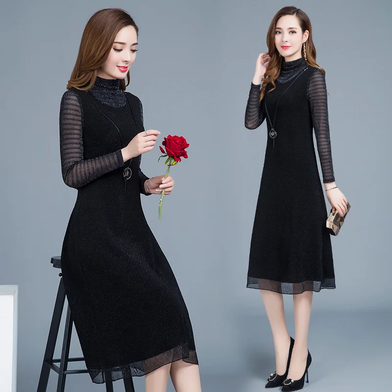 Jurk Herfst Lente Voor Vrouwen Vintage Koreaanse Mesh Jurk 2020 Plus Size Zwarte Maxi Jurk Elegante Jurken Kleding Vestidos MY2318 Jurk Herfst Lente Voor Vrouwen Vintage Koreaanse Mesh Jurk 2020 Plus Size Zwarte Maxi Jurk Elegante Jurken Kleding Vestidos MY2318