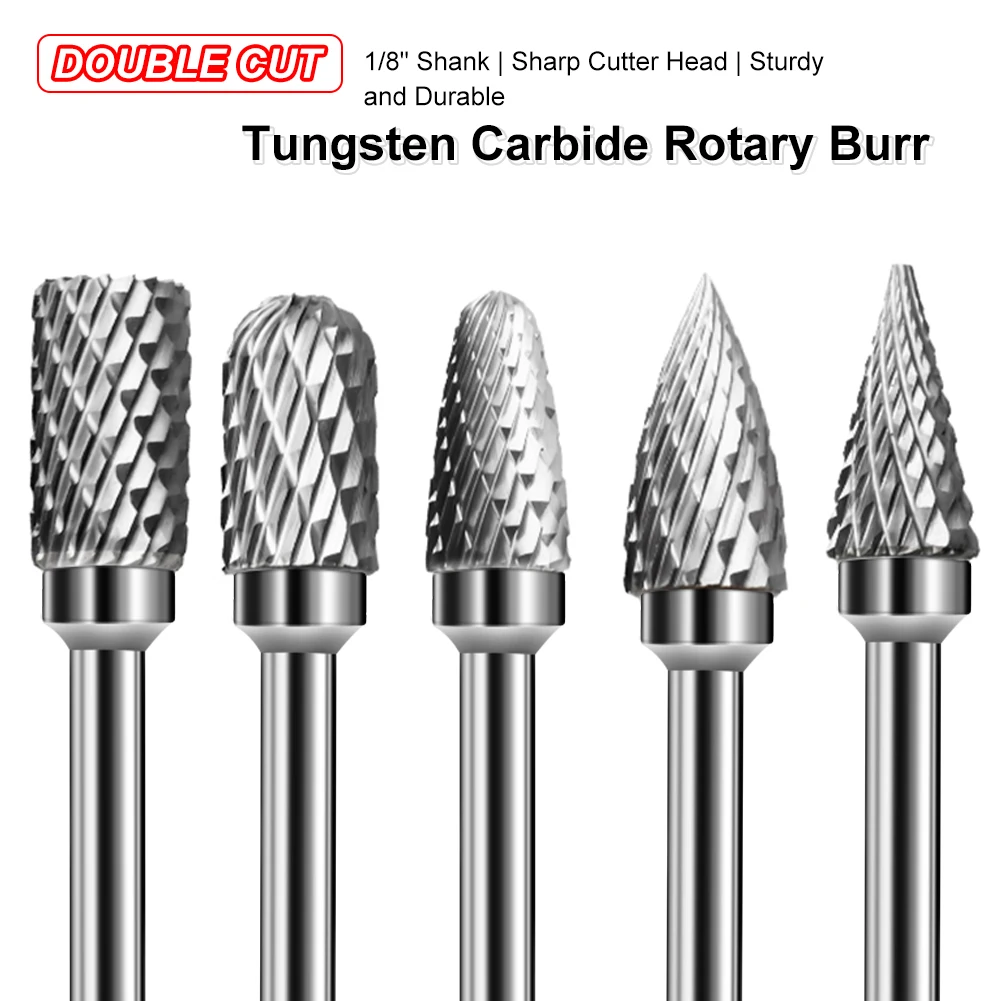10Pcs Long Reach Double Cut Carbide Rotary Burr Set 1/8" Shank Polishing Bits 