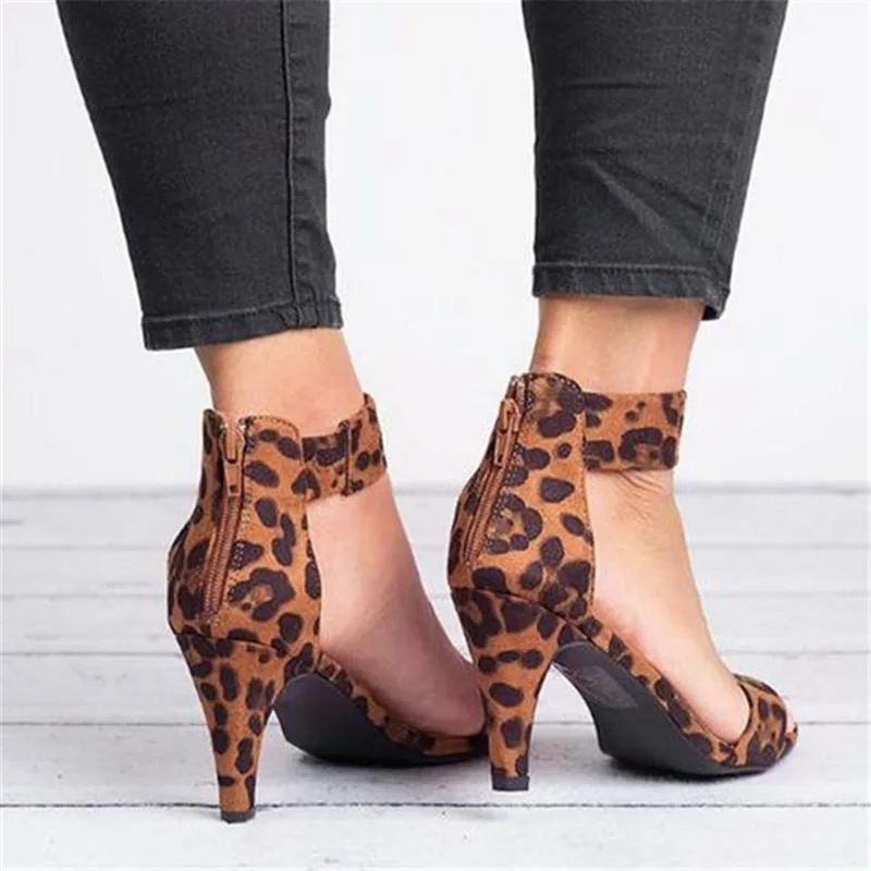 Ремешок на щиколотке сандалии на каблуке Леопардовый принт Для женщин; Летняя обувь; открытый носок; высокий толстый каблук Сандалии под платье, для вечеринки Для женщин женские туфли-лодочки# Лидер продаж