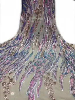 

Nigerian french net Lace Sat-9.9511 Embroidered Cord Lace Fabric with full beads for bridal dress