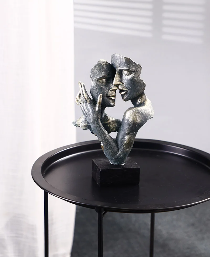 Decorative Statues Cyan Gold Face Mask Sculptures For The Room Couple Gift Room Ornaments Home Decor Craft Desktop Accessories