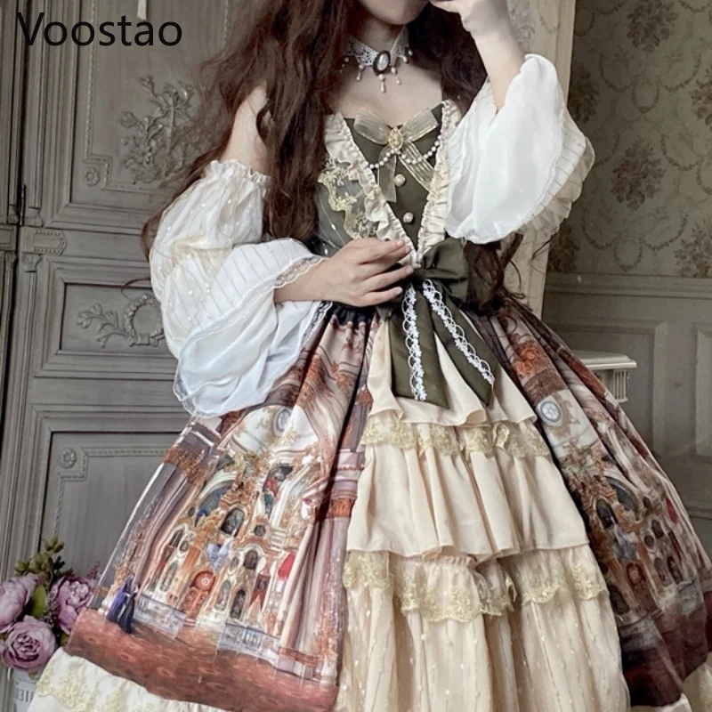 Vintage Victorian Elegant Lolita Princess Jsk Dress Women Sweet Lace Bow Sleeveless Party Dresses Girls Chic Wedding Vestidos, lolita dress,lolita suspender dress,lolita cosplay costumes,suspender dress