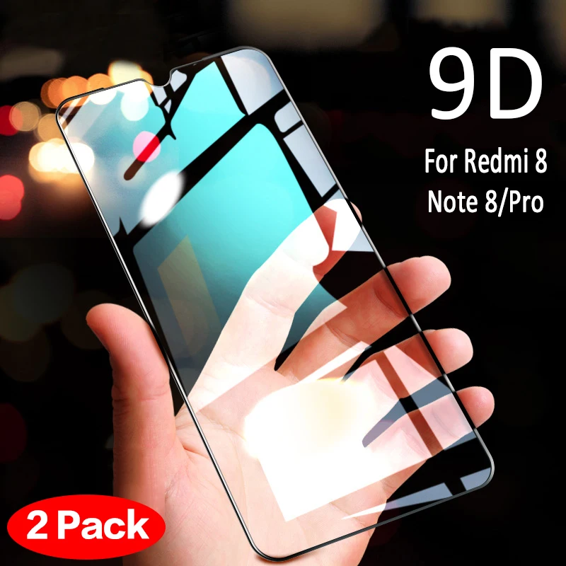 Закаленное стекло 9d для xiaomi redmi note 8 pro 2 шт. Защита экрана защитное полное клеевое